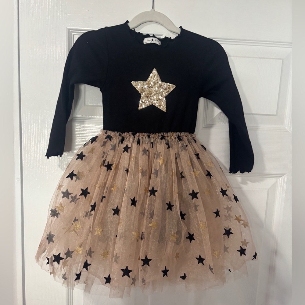 Petite Hailey Girls Black & Gold Star Tutu Dress - size 6